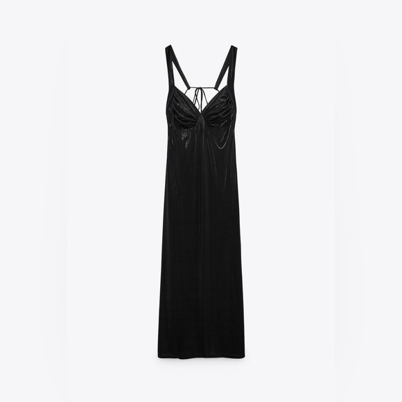 Zara NWT Long Ruched Dress in Black Metallic Maxi Open Back Size M Medium New - Picture 7 of 10
